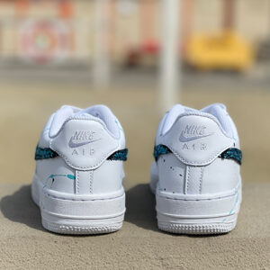 Nike Air Force One Custom Swoosh Squamato e Sporcatura Nero Azzurra