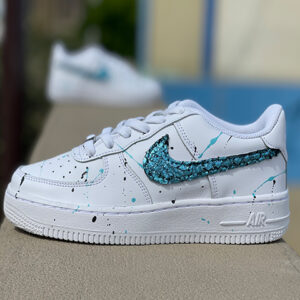 Nike Air Force One Custom Swoosh Squamato e Sporcatura Nero Azzurra