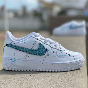 Nike Air Force One Custom Swoosh Squamato e Sporcatura Nero Azzurra