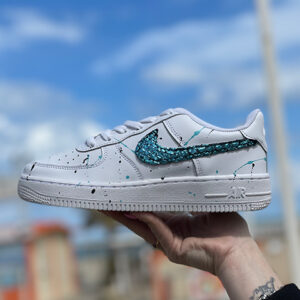Nike Air Force One Custom Swoosh Squamato e Sporcatura Nero Azzurra