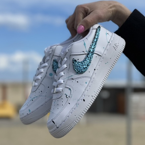 Nike Air Force One Custom Swoosh Squamato e Sporcatura Nero Azzurra