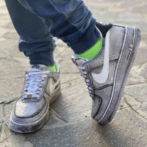 Nike Air Force One Custom Délavé Swoosh Bianco