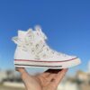 Converse All Star Personalizzate Bianche Farfalle, Perle e Lacci Raso