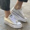 Converse All Star Personalizzate Platform LOW Total Argento e Lacci Bianchi