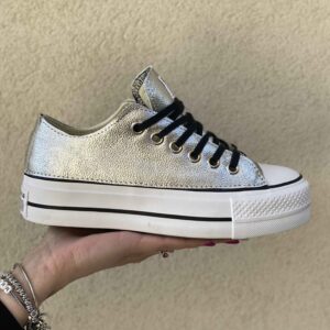 Converse All Star Personalizzate Platform LOW Total Argento e Lacci Neri