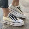 Converse All Star Personalizzate Platform LOW Total Argento e Lacci Neri