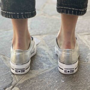 Converse All Star Personalizzate Platform LOW Total Argento e Lacci Neri