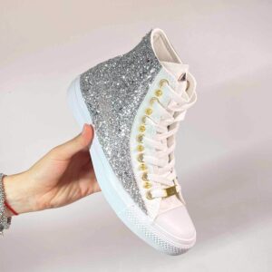 Converse All Star Personalizzate Monocrome Glitter Argento