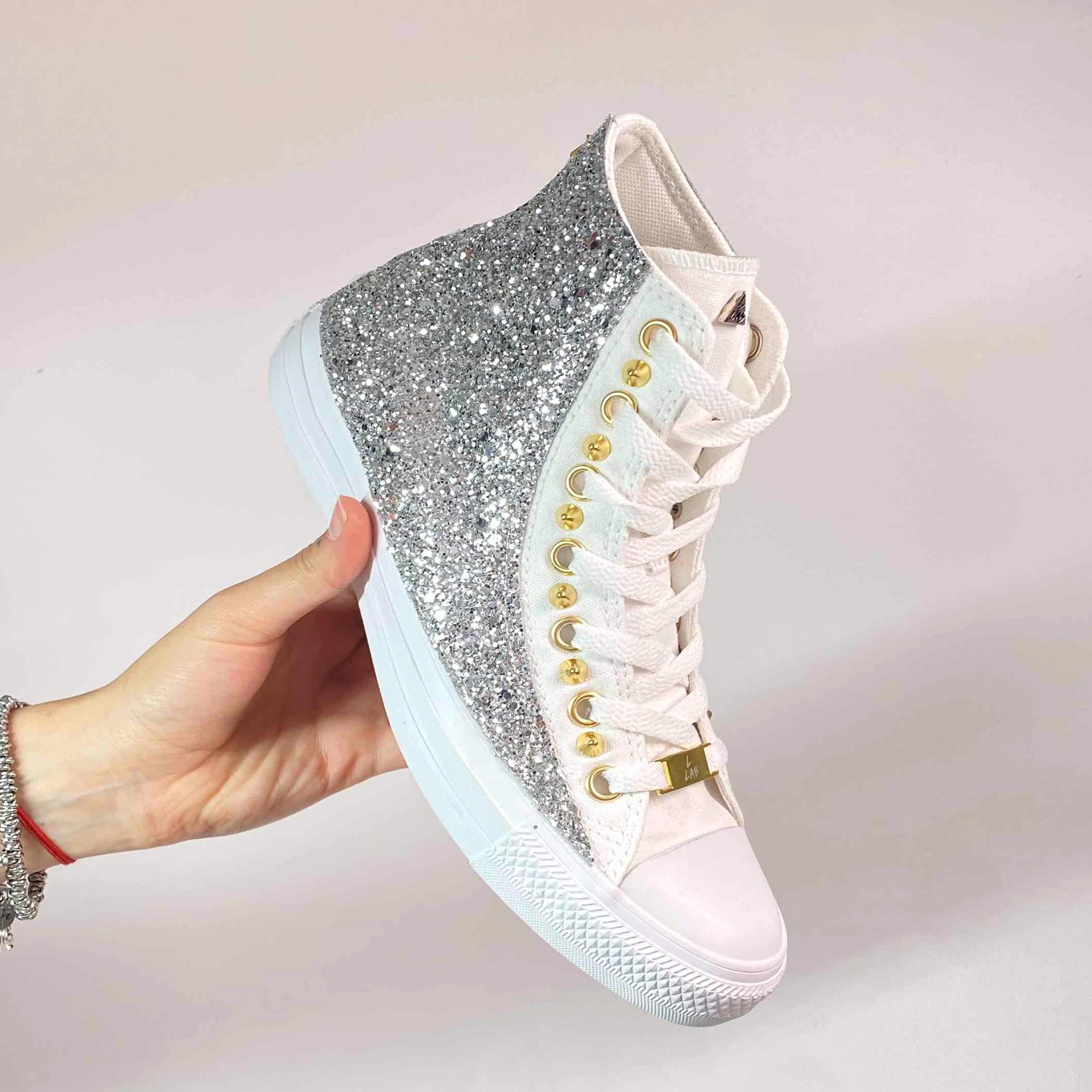 Converse All Star Personalizzate Monocrome Glitter Argento