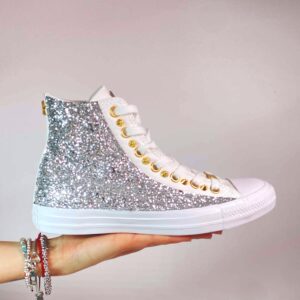 Converse All Star Personalizzate Monocrome Glitter Argento