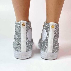 Converse All Star Personalizzate Monocrome Glitter Argento