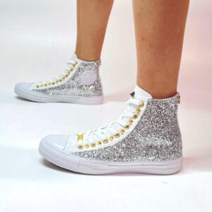 Converse All Star Personalizzate Monocrome Glitter Argento