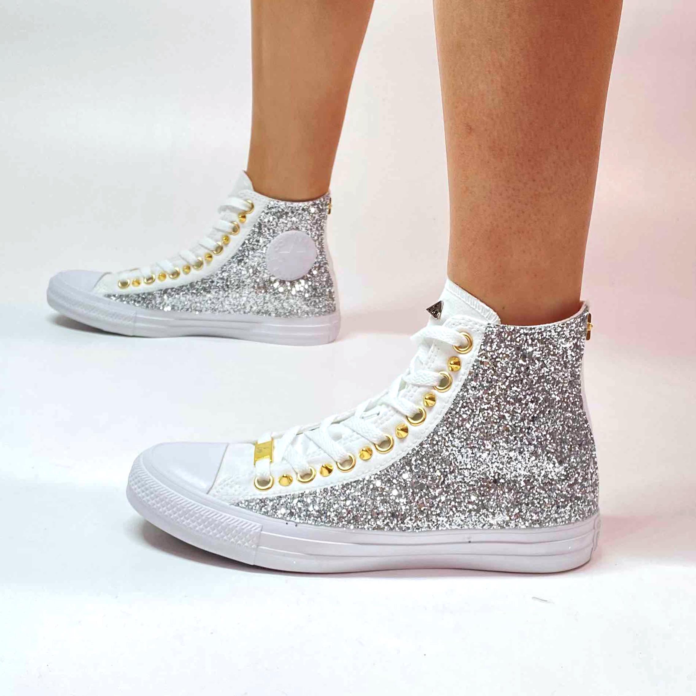 Converse All Star Personalizzate Monocrome Glitter Argento