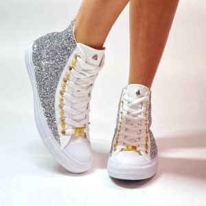 Converse All Star Personalizzate Monocrome Glitter Argento