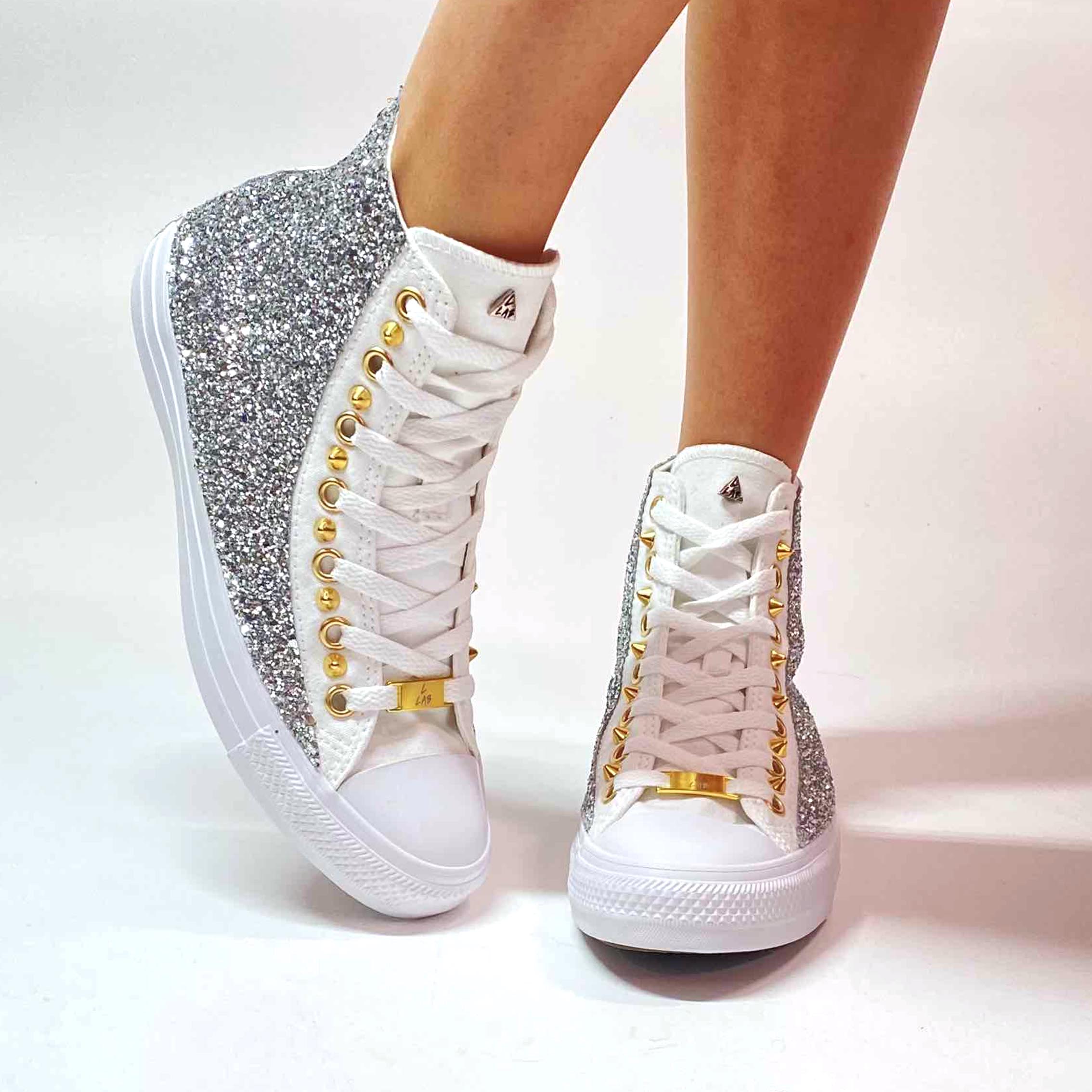 Converse All Star Personalizzate Monocrome Glitter Argento
