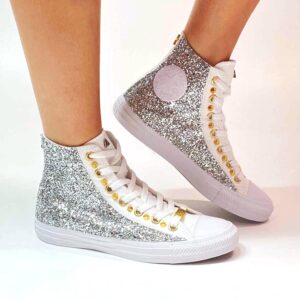 Converse All Star Personalizzate Monocrome Glitter Argento