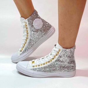 Converse All Star Personalizzate Monocrome Glitter Argento