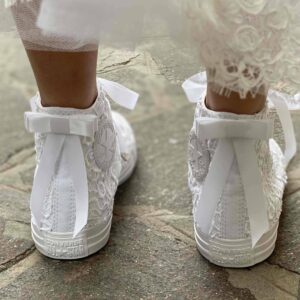 Converse All Star Personalizzate Sposa Macramè, Laccetti e Fiocco Raso Bianco