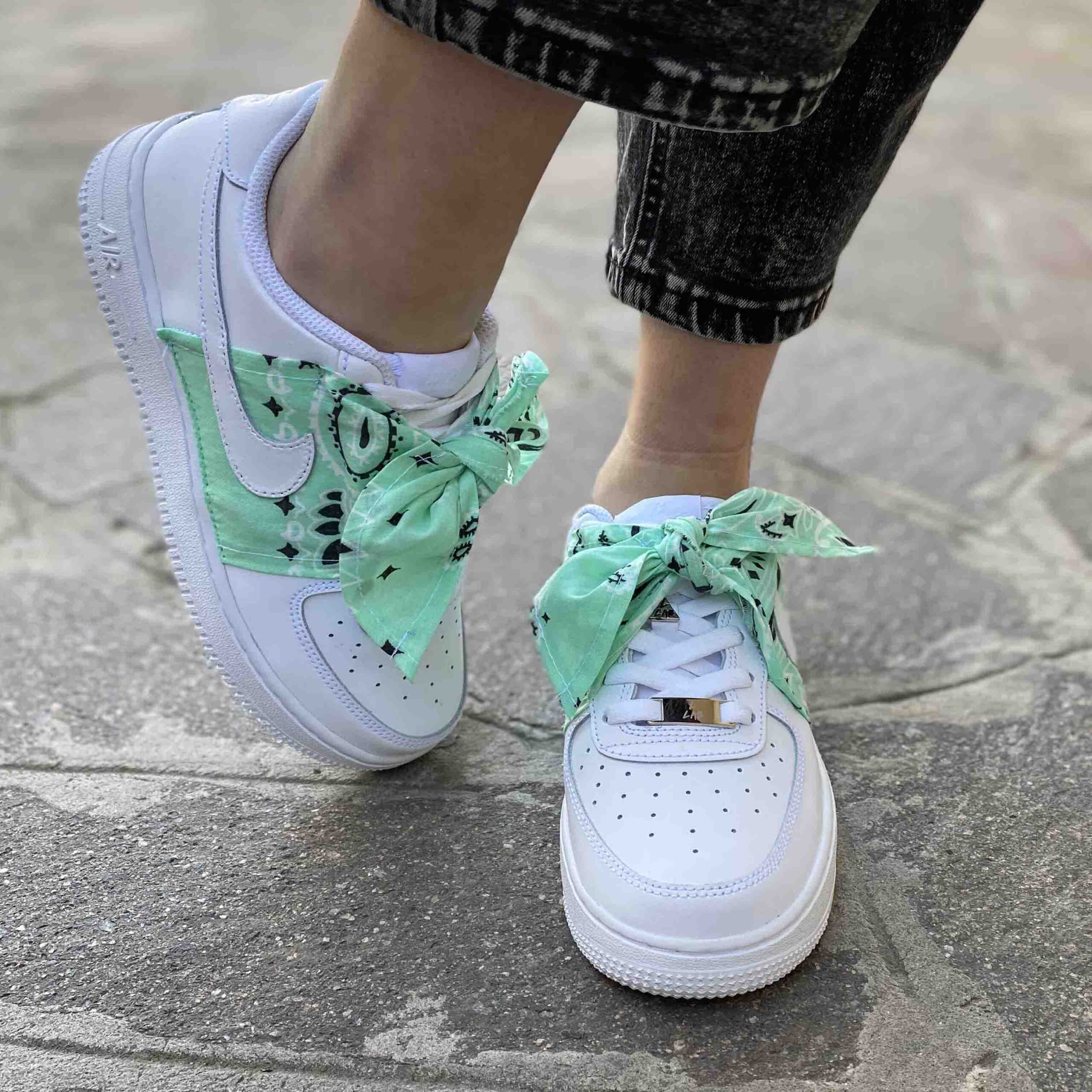 Nike Air Force One Custom Bandana Acqua Marina Con Fiocco