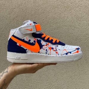 Nike Air Force One Custom MID Doppio Swoosh Blu e Arancio Fluo