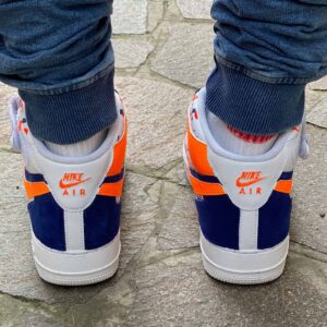 Nike Air Force One Custom MID Doppio Swoosh Blu e Arancio Fluo
