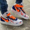Nike Air Force One Custom MID Doppio Swoosh Blu e Arancio Fluo