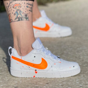 Nike Court Vision Custom Dipinte a Mano Swoosh Arancio Fluo