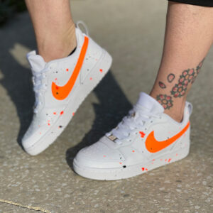 Nike Court Vision Custom Dipinte a Mano Swoosh Arancio Fluo