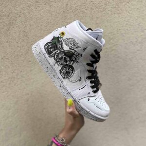 Nike Jordan 1 Custom Swoosh Effetto Goccia e Cartoon Nero - Motorbike