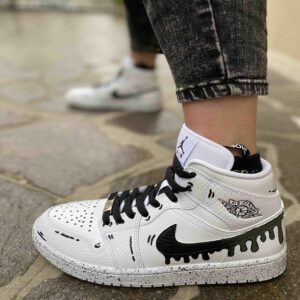 Nike Jordan 1 Custom Swoosh Effetto Goccia e Cartoon Nero - Motorbike