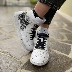 Nike Jordan 1 Custom Swoosh Effetto Goccia e Cartoon Nero - Motorbike