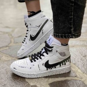 Nike Jordan 1 Custom Swoosh Effetto Goccia e Cartoon Nero - Motorbike
