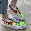 Nike Air Force One Custom Cartoon Dipinte A Mano Verde e Giallo, Swoosh Gocce Cadenti Rosso