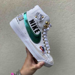 Nike Blazer Customized Dipinte a Mano Swoosh Verde e Tags