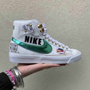 Nike Blazer Customized Dipinte a Mano Swoosh Verde e Tags