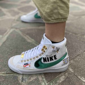 Nike Blazer Customized Dipinte a Mano Swoosh Verde e Tags