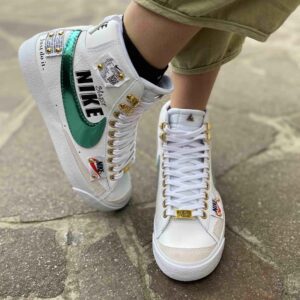 Nike Blazer Customized Dipinte a Mano Swoosh Verde e Tags