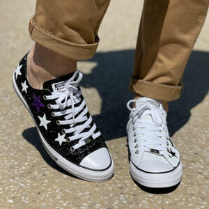 Converse All Star Personalizzate Low Glitter Bianco e Nero e Stelle
