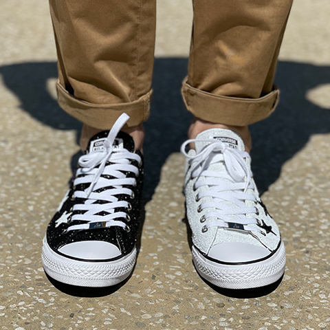 Converse All Star Personalizzate Low Glitter Bianco e Nero e Stelle
