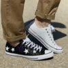 Converse All Star Personalizzate Low Glitter Bianco e Nero e Stelle