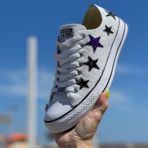 Converse All Star Personalizzate Low Glitter Bianco e Nero e Stelle