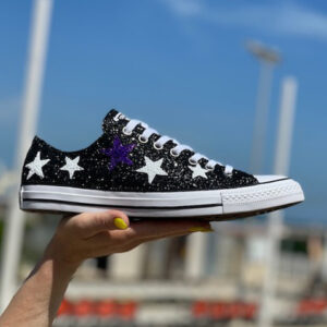Converse All Star Personalizzate Low Glitter Bianco e Nero e Stelle