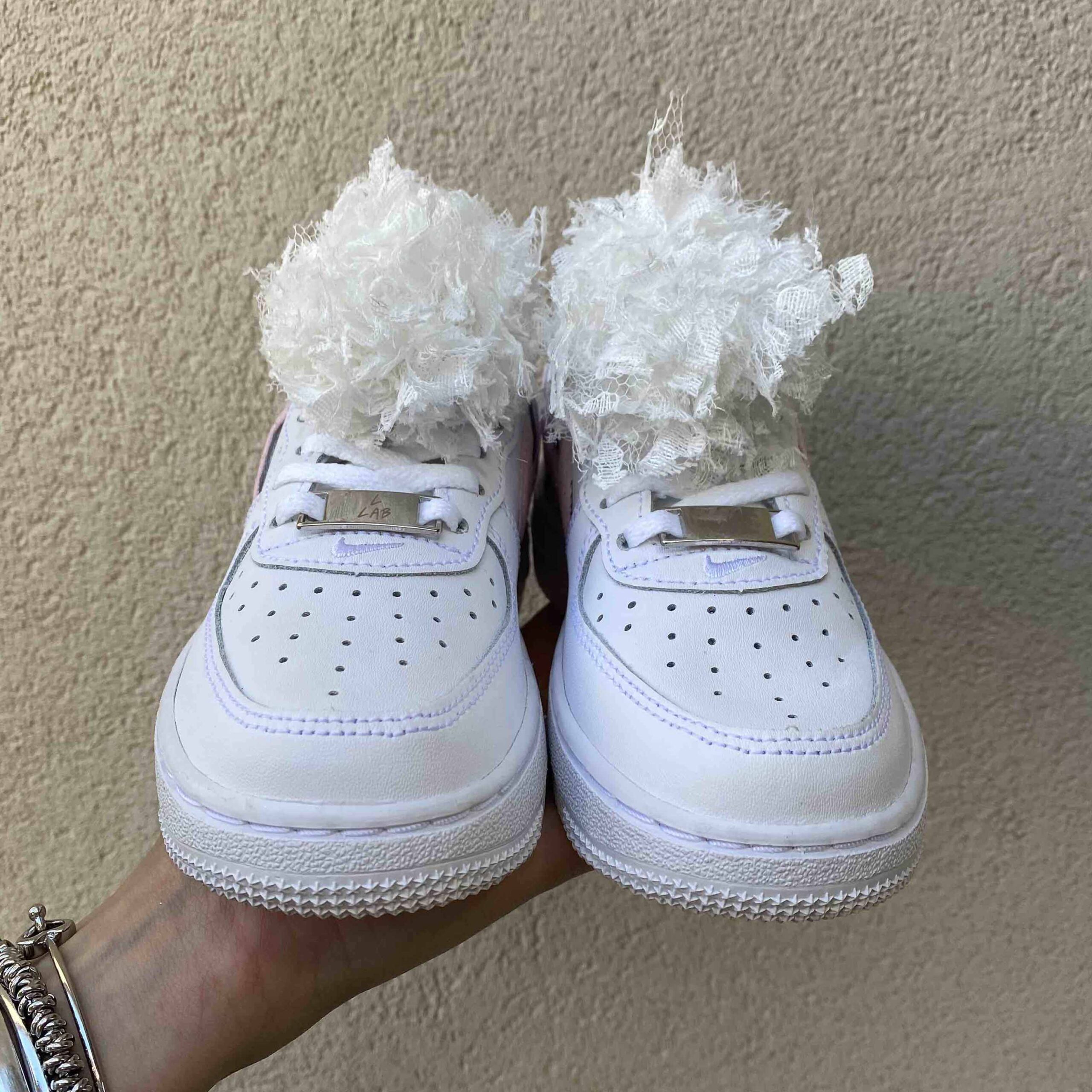 Nike Air Force One Custom Kids Swoosh Glitter Rosa e Pon Pon Raso