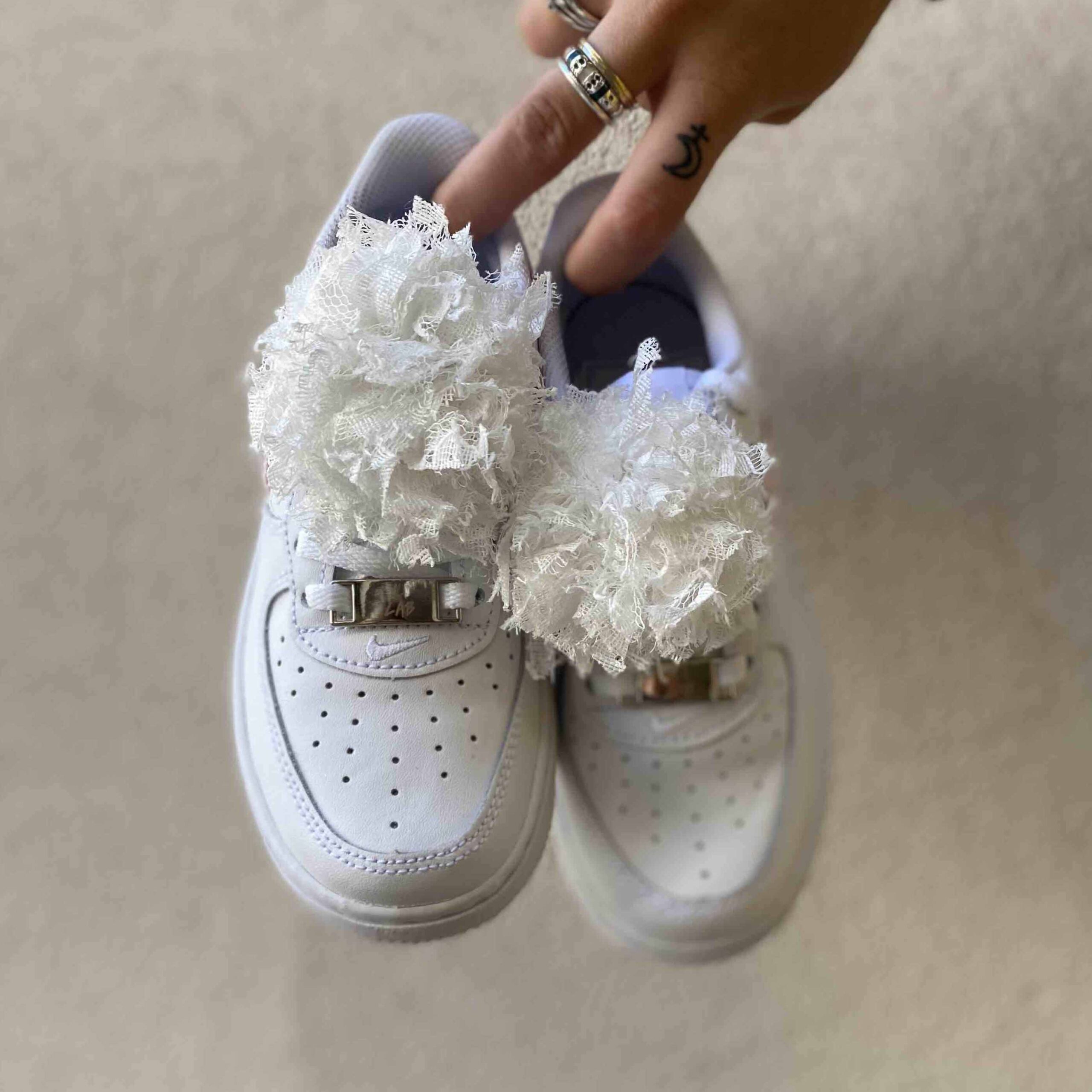 Nike Air Force One Custom Kids Swoosh Glitter Rosa e Pon Pon Raso