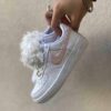 Nike Air Force One Custom Kids Swoosh Glitter Rosa e Pon Pon Raso
