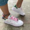Adidas Stan Smith Personalizzate Dipinte a Mano Sporcatura e Lacci Rosa