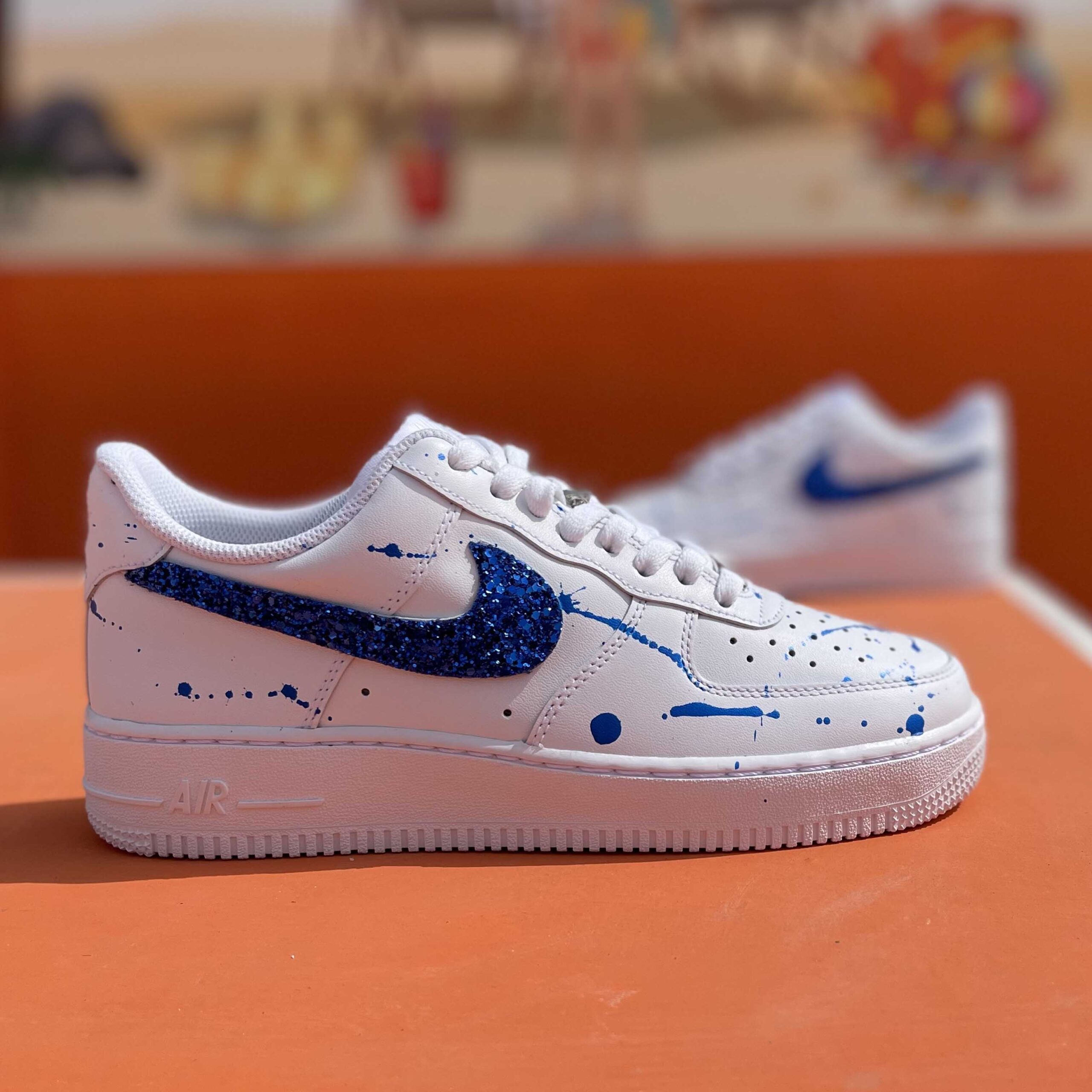 Nike Air Force One Custom Swoosh Glitter Blu LLab Scarpe Custom