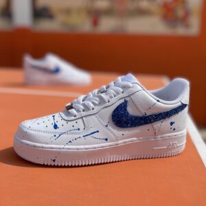 Nike Air Force One Custom Swoosh Glitter e Sporcatura Blu
