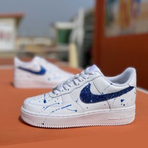 Nike Air Force One Custom Swoosh Glitter e Sporcatura Blu