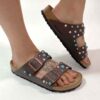 Birkenstock Arizona Personalizzate Base Marrone Borchie Miste Turchesi, Perle Bianche e Strass